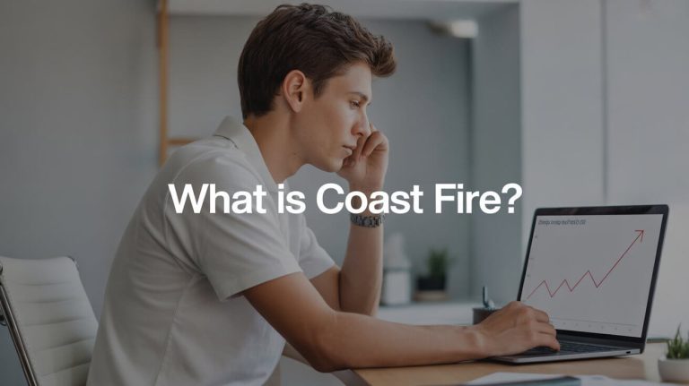 Person working at a laptop with a financial growth chart on screen, representing Coast FIRE planning and long-term retirement strategy.