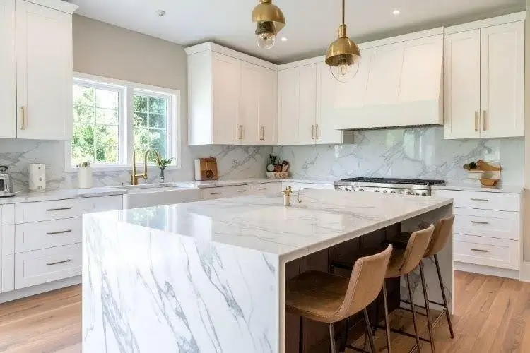 Bright Modern Kitchen with Island and White Range Hood