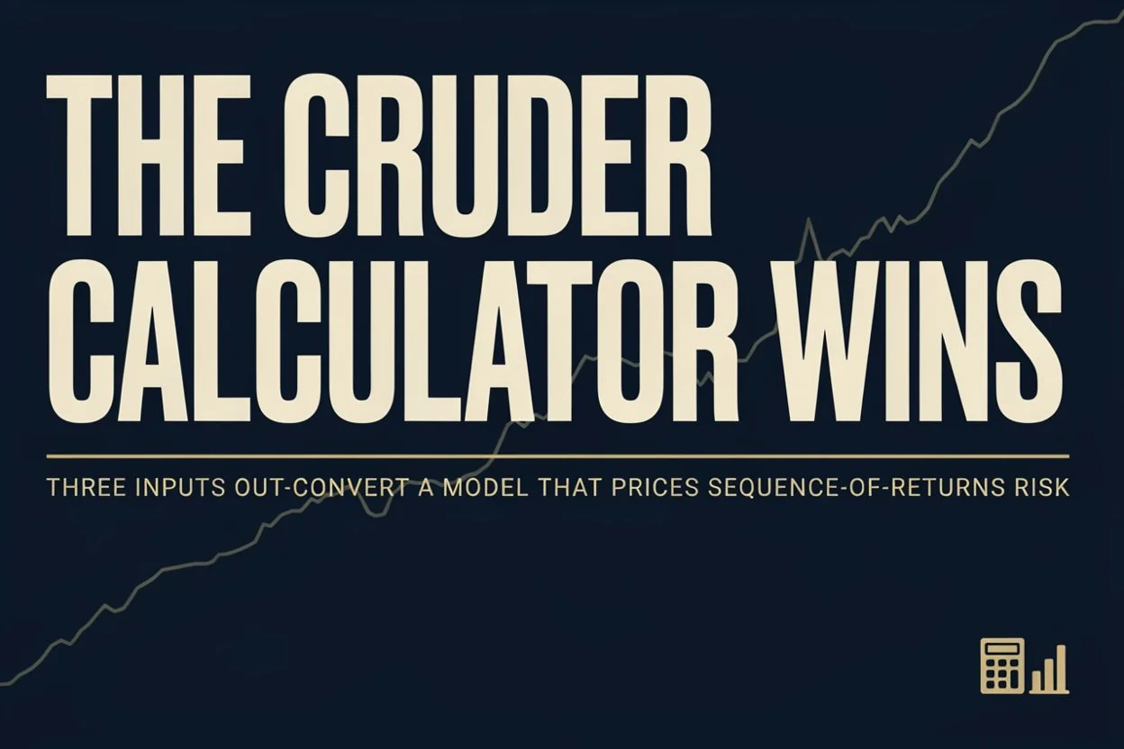 The Cruder Calculator Wins Three Inputs Out-Convert a Model That Prices Sequence-of-Returns Risk