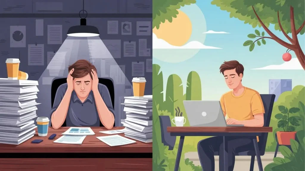 How Coast FIRE Helps Reduce Burnout and Career Stress 2 Comparison of career burnout vs lifestyle after reaching Coast FIRE