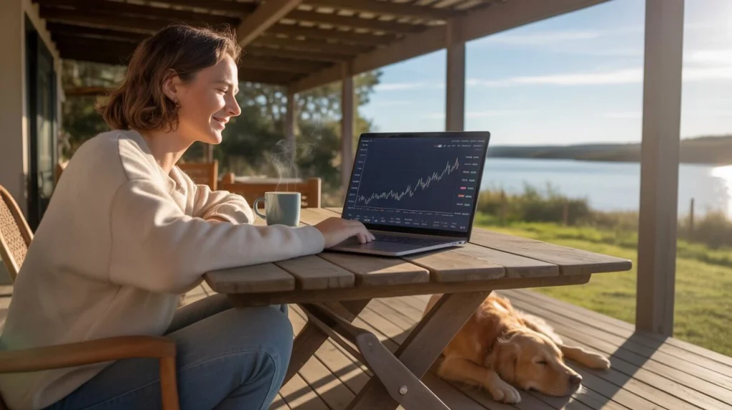Coast FIRE lifestyle example showing remote work flexibility and balance near the beach.