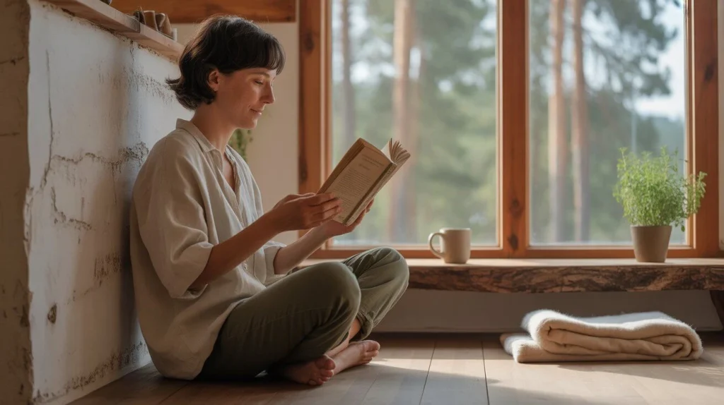 Lean FIRE lifestyle example showing minimalist living in a tiny home with a vegetable garden.